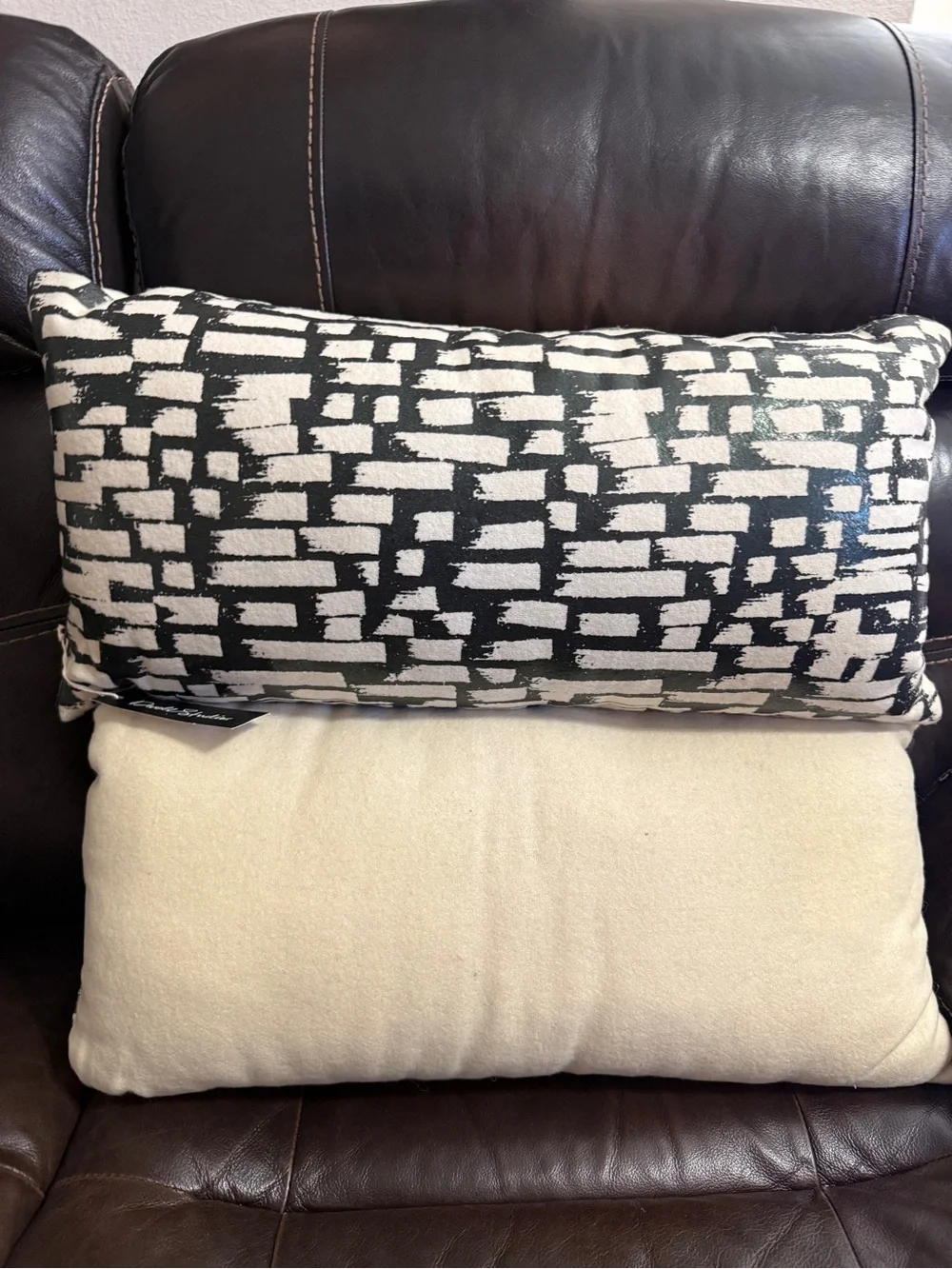 Black and Cream Patterned Lumbar Accent Pillow